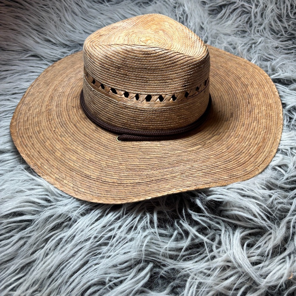 Striped Palm Straw Wide Brim Fedora Sun Western Hat‎ Drawstring